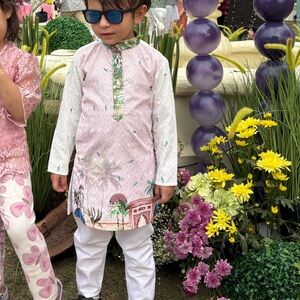 Boys Embroidered Indian Pink Tunic Set